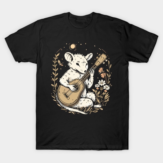 Retro Funny Possum Opossum playing the banjo Opossums Meme T-Shirt by RetroZin